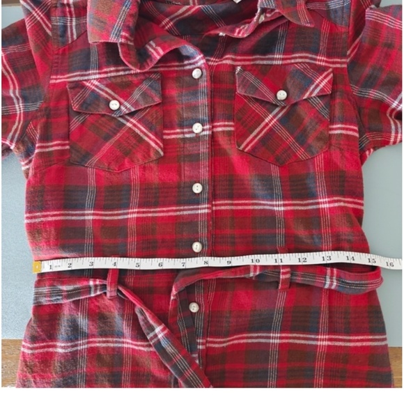 Red Plaid Belted  Cotton Mini Shirt Dress - Sz Med, 90s, y2k - Picture 11 of 13